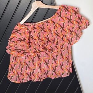 Anthropologie one shoulder printed top. Size S. Worn only ONCE! Almost NEW!